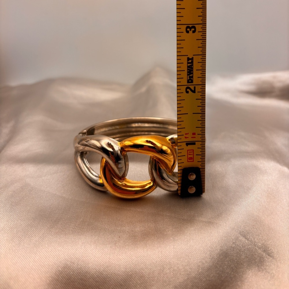 Bold Two-Tone Link Hinge Cuff Bangle Bracelet - Picture 11 of 12